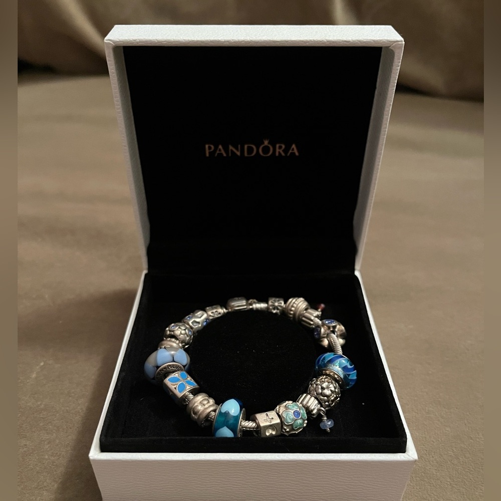 Pandora Silver Bracelet with Blue Charms